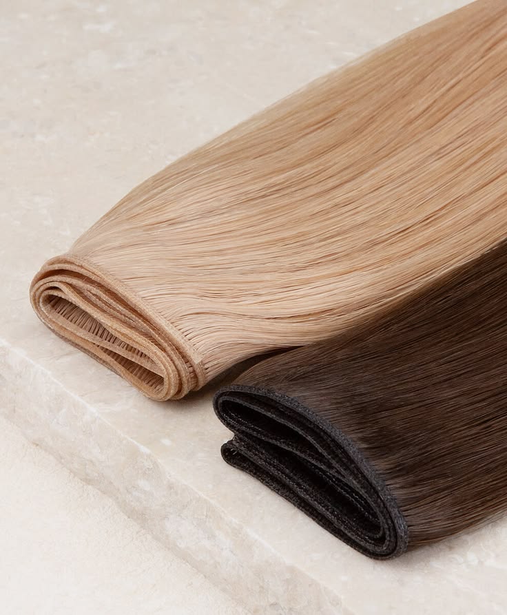 Handmade XXS weft hair extensions in blonde and brunette shades